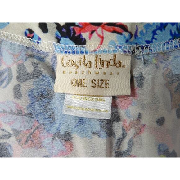 Cosita Linda Beachwear One Size Cover Up Dress Tunic kimon Floral Colorful Artsy - Picture 4 of 12